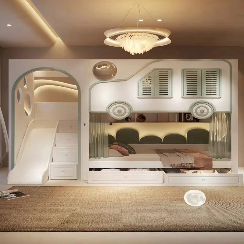 新デザインの高級子供用二段ベッド。アーチ型のスライドと収納付 - Bunk Bed With Stairs And Slide のレビューと価格