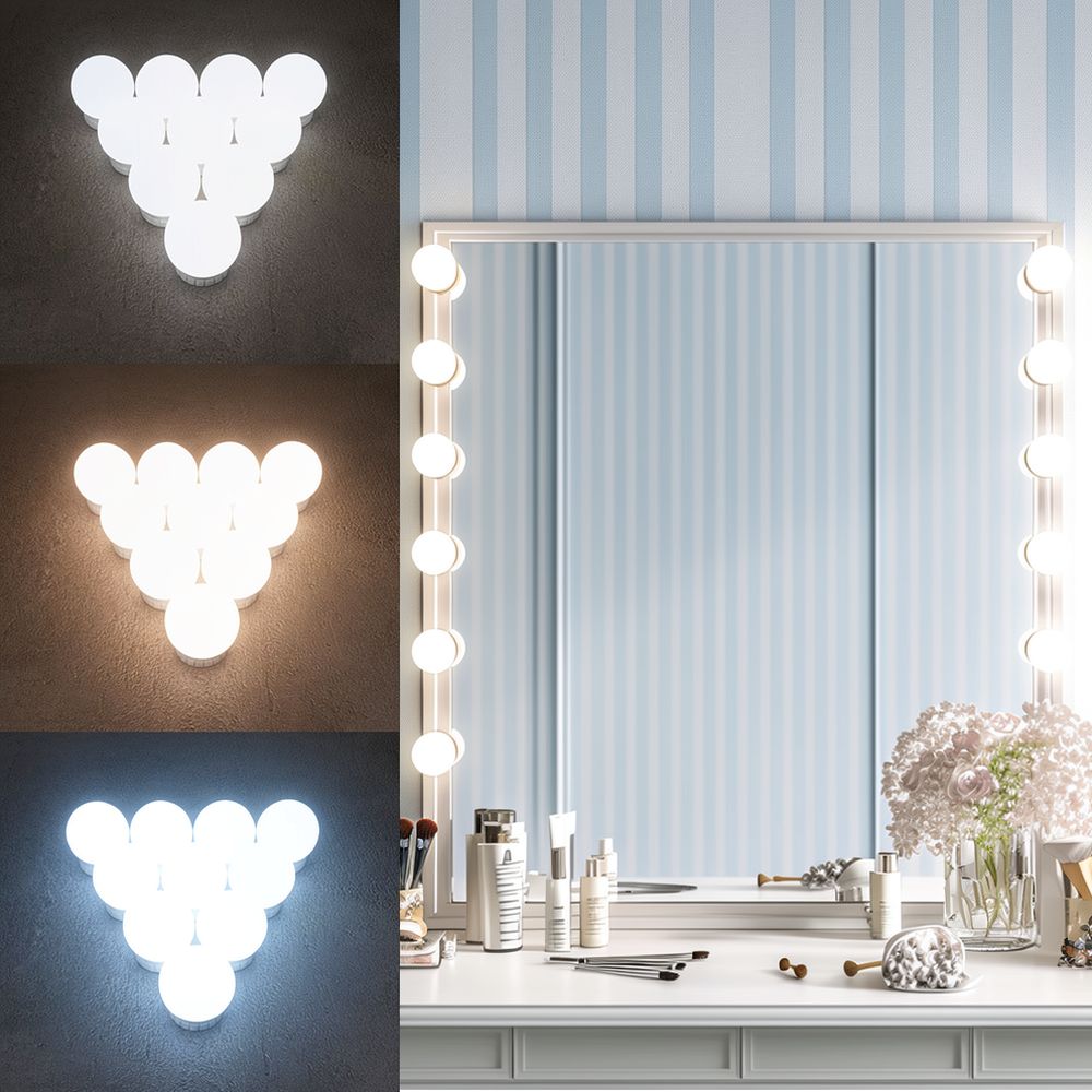 ドレッサー用の壁掛け式LEDメイクアップライト。ハリウッドス - Dressing Table Vanity With Lighted Mirror のレビューと価格